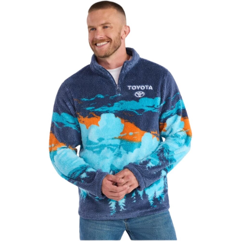 Official Toyota Men's Scenic Print Fleece 1/4 Zip Jacket Size S-3XL Big Blue Sky